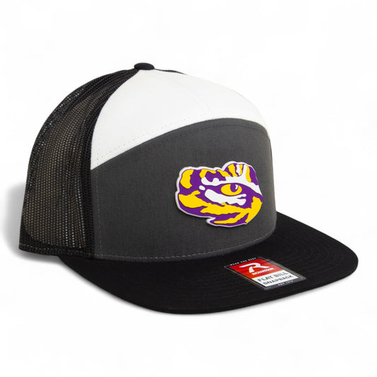 LSU Tiger Eye 3D Snapback Seven-Panel Flat Bill Trucker Hat- Charcoal/ White/ Black