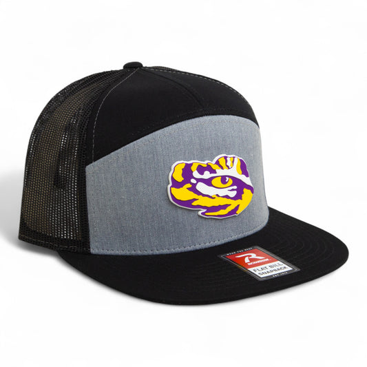 LSU Tiger Eye 3D Snapback Seven-Panel Flat Bill Trucker Hat- Heather Grey/ Black