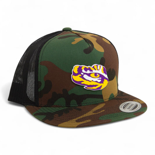 LSU Tiger Eye 3D YP Snapback Flat Bill Trucker Hat- Army Camo/ Black