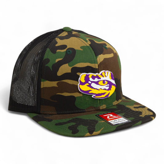 LSU Tiger Eye 3D Wool Blend Flat Bill Hat- Army Camo/ Black