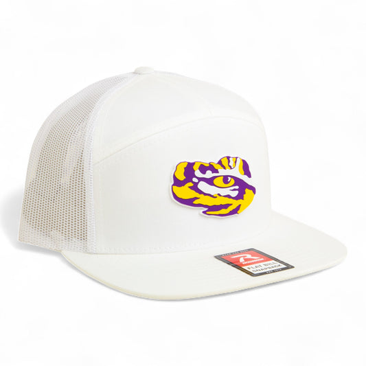 LSU Tiger Eye 3D Snapback Seven-Panel Flat Bill Trucker Hat- White