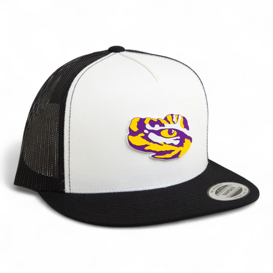 LSU Tiger Eye 3D YP Snapback Flat Bill Trucker Hat- White/ Black