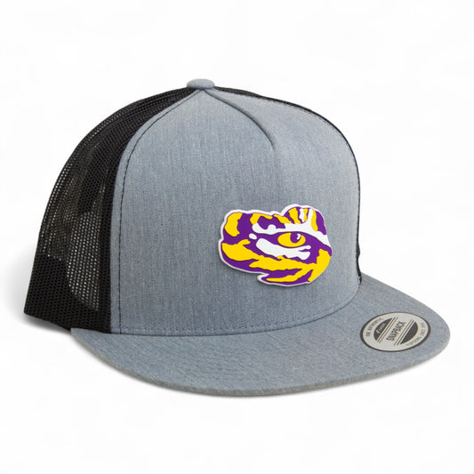 LSU Tiger Eye 3D YP Snapback Flat Bill Trucker Hat- Heather Grey/ Black