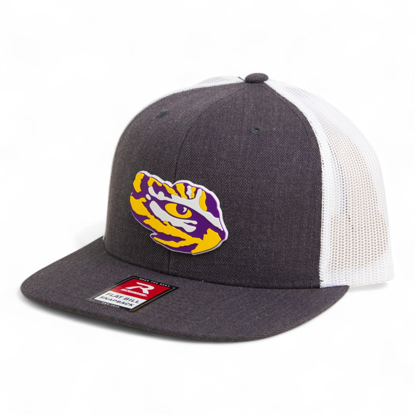 LSU Tiger Eye 3D Wool Blend Flat Bill Hat- Heather Charcoal/ White
