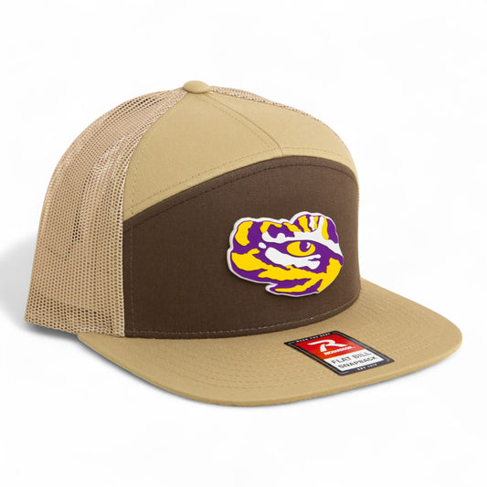 LSU Tiger Eye 3D Snapback Seven-Panel Flat Bill Trucker Hat- Brown/ Tan