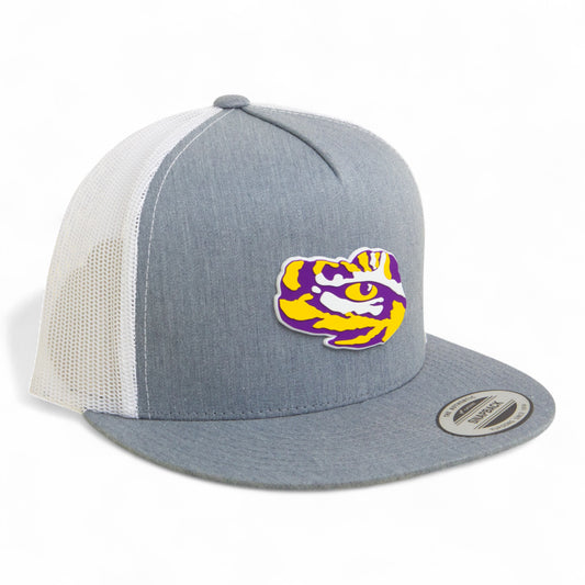 LSU Tiger Eye 3D YP Snapback Flat Bill Trucker Hat- Heather Grey/ White