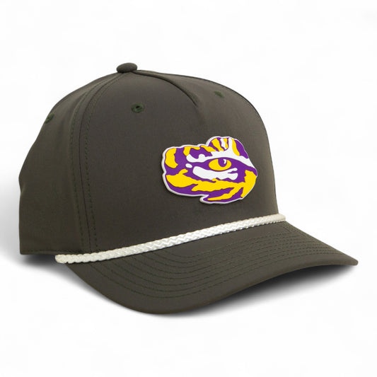 LSU Tiger Eye 3D Five Panel Classic Rope Hat- Dark Olive Green/ White