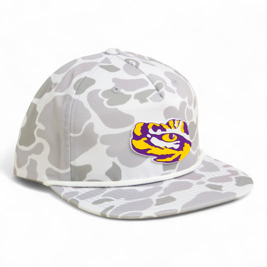 LSU Tiger Eye 3D Umpqua Rope Hat- Blizzard Duck Camo/ White