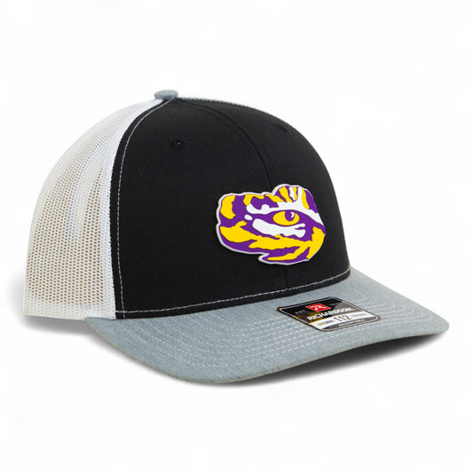 LSU Tiger Eye 3D Snapback Trucker Hat- Black/ White/ Heather Grey