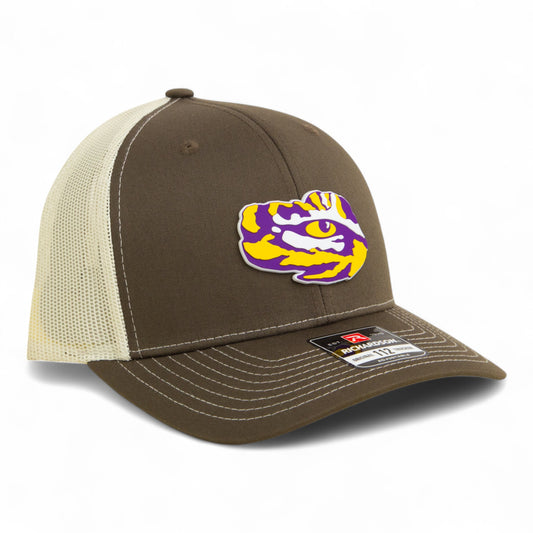 LSU Tiger Eye 3D Snapback Trucker Hat- Chocolate Chip/ Birch