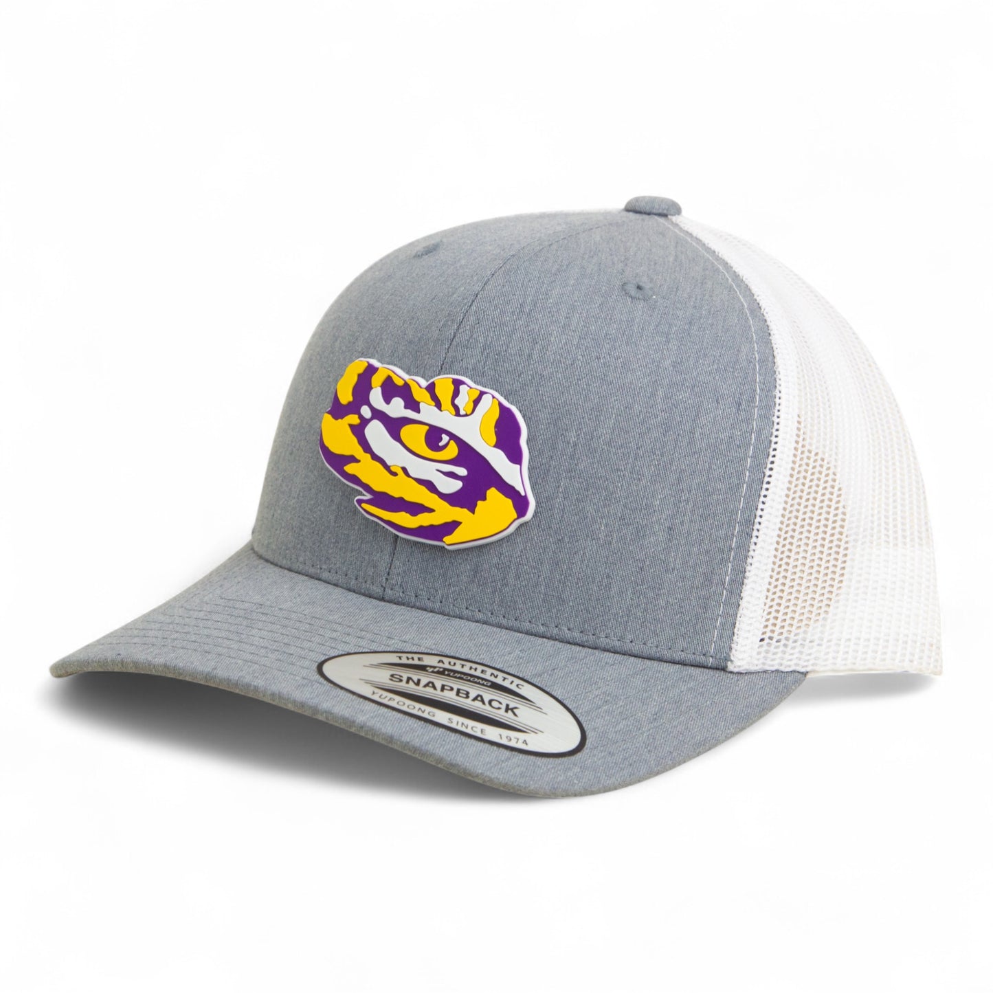 LSU Tiger Eye 3D YP Snapback Trucker Hat- Heather Grey/ White