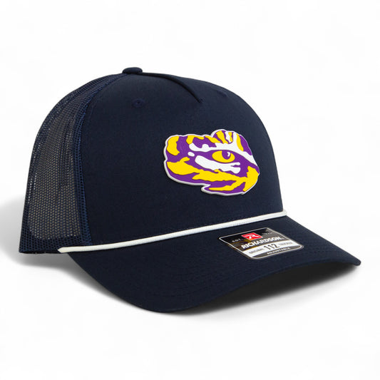 LSU Tiger Eye 3D Snapback Trucker Rope Hat- Navy/ White