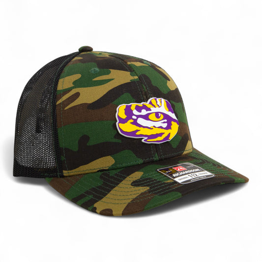 LSU Tiger Eye 3D Snapback Trucker Hat- Army Camo/ Black
