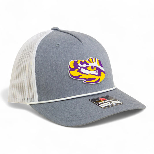LSU Tiger Eye 3D Snapback Trucker Rope Hat- Heather Grey/ White