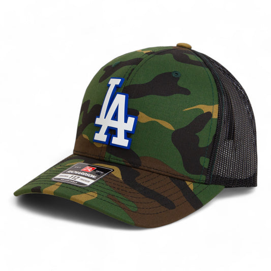 LA Dodgers 2024 World Series Snapback Trucker Hat White- Army Camo/ Black