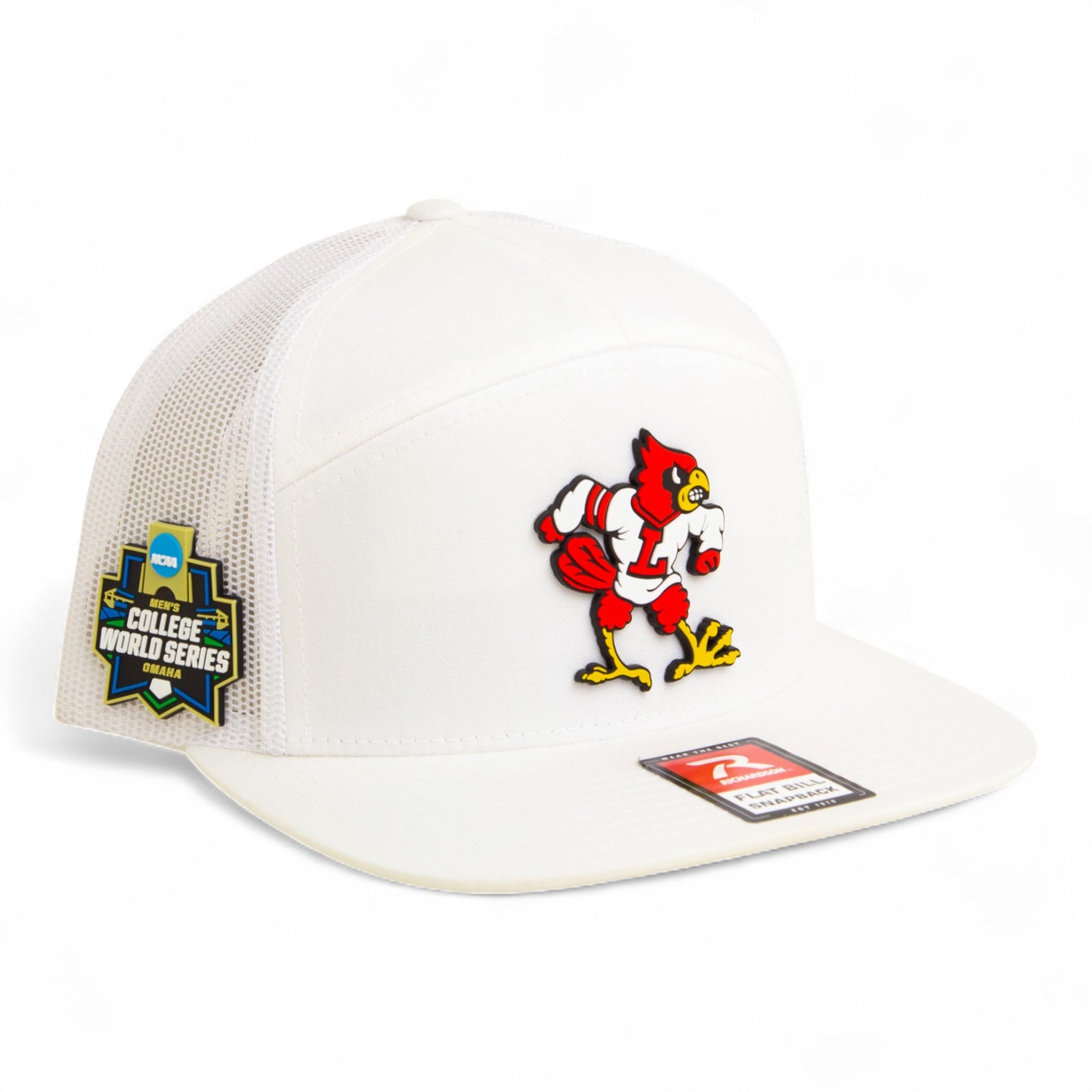 Louisville Cardinals Retro 2025 College World Series 3D Snapback Seven-Panel Flat Bill Trucker Hat- White
