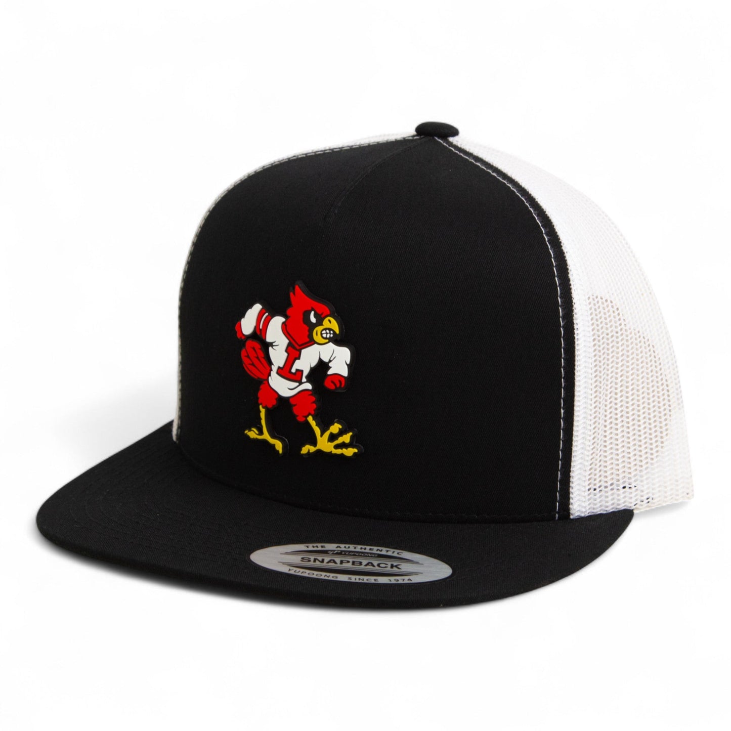 Louisville Cardinals Retro 2025 College World Series 3D YP Snapback Flat Bill Trucker Hat- Black/ White