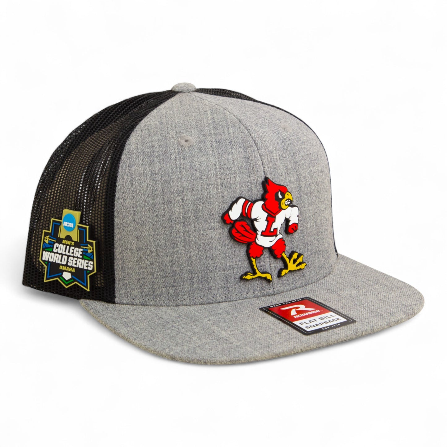Louisville Cardinals Retro 2025 College World Series 3D Wool Blend Flat Bill Hat- Heather Grey/ Black