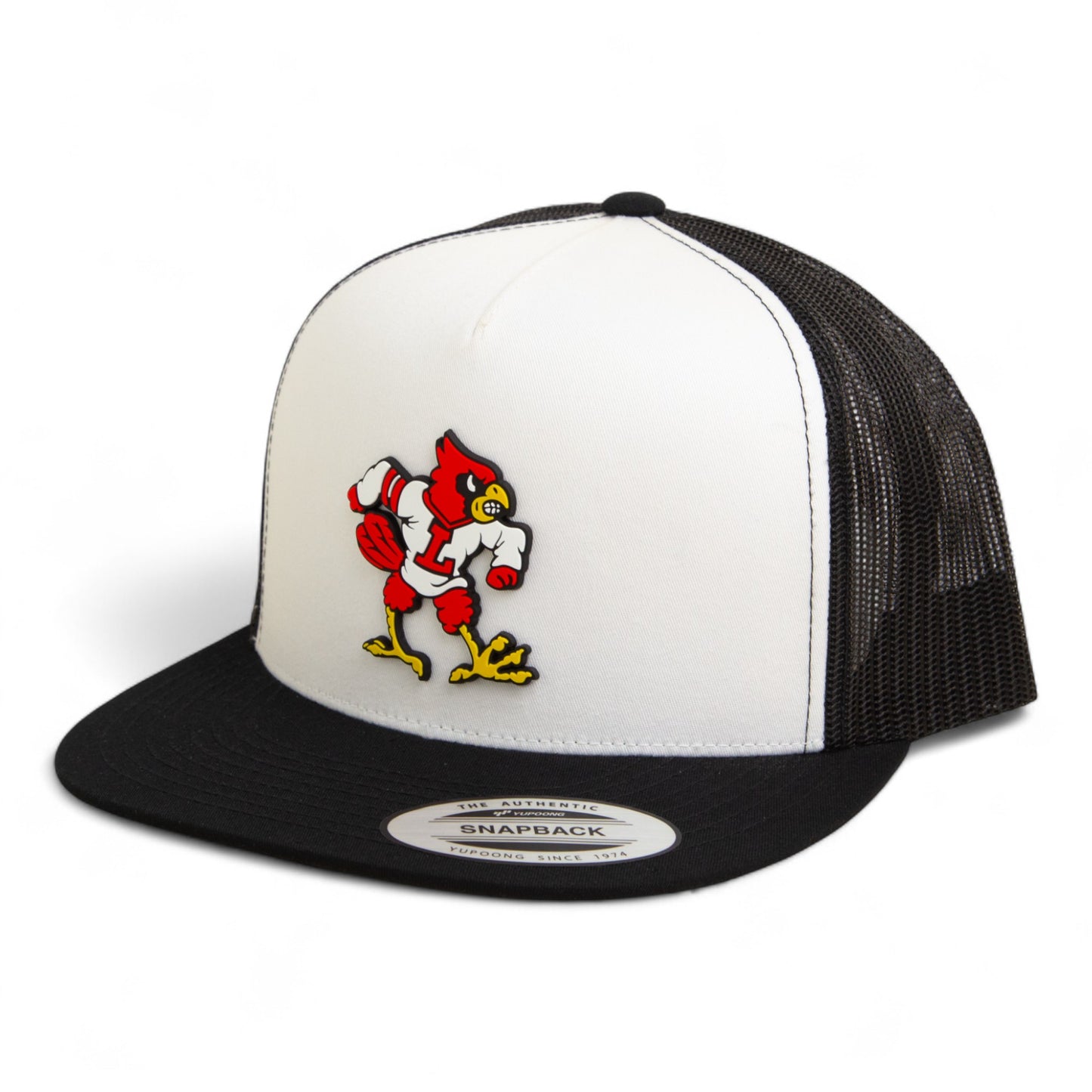 Louisville Cardinals Retro 3D YP Snapback Flat Bill Trucker Hat- White/ Black