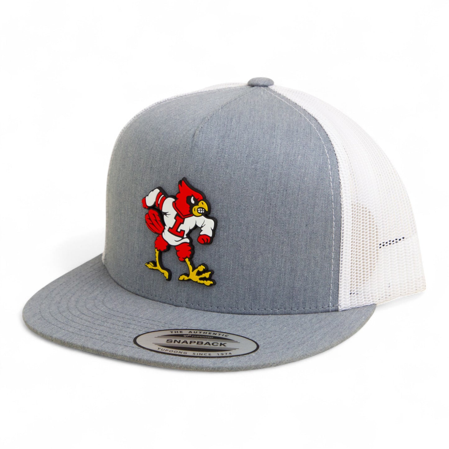 Louisville Cardinals Retro 3D YP Snapback Flat Bill Trucker Hat- Heather Grey/ White