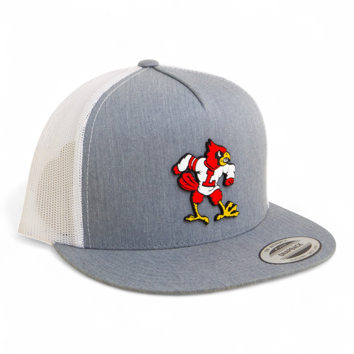 Louisville Cardinals Retro 3D YP Snapback Flat Bill Trucker Hat- Heather Grey/ White