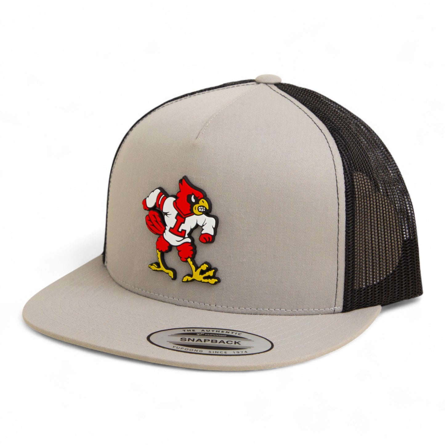 Louisville Cardinals Retro 3D YP Snapback Flat Bill Trucker Hat- Silver/ Black