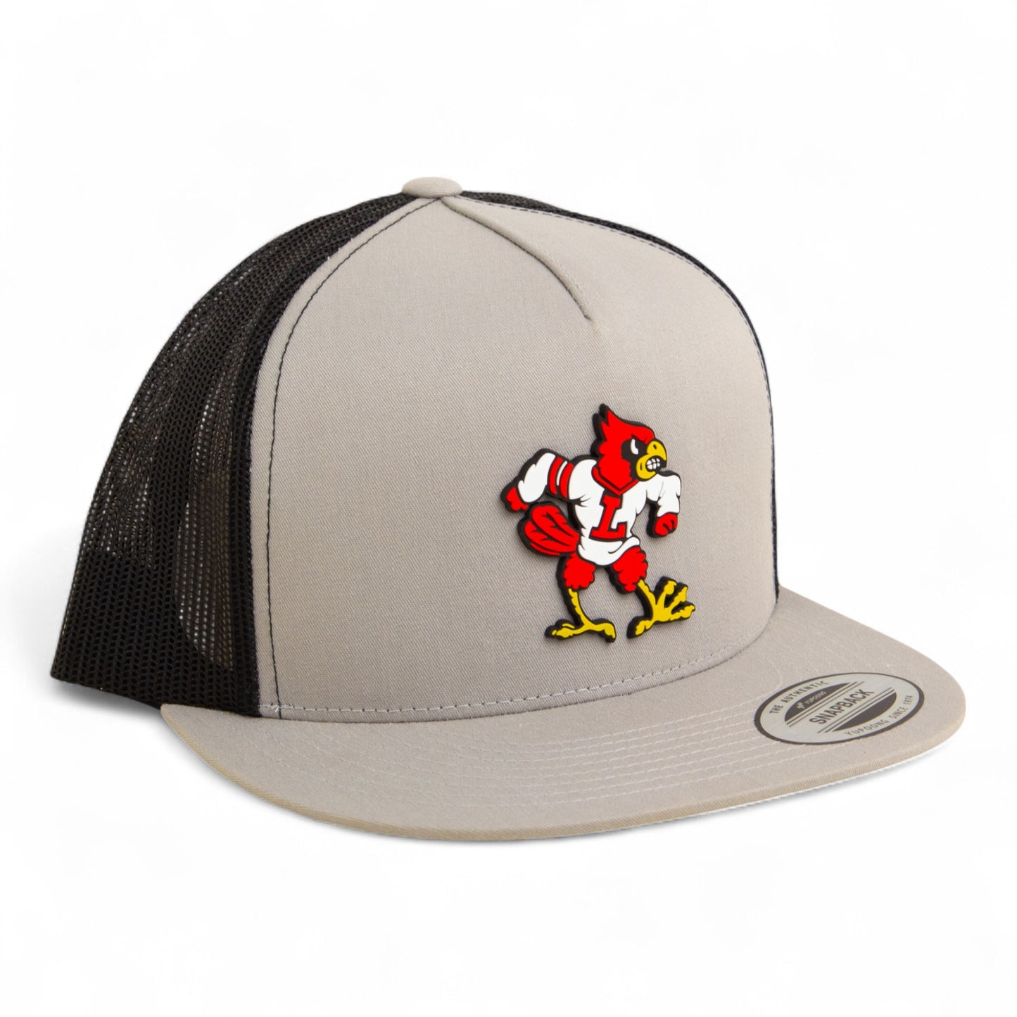 Louisville Cardinals Retro 3D YP Snapback Flat Bill Trucker Hat- Silver/ Black