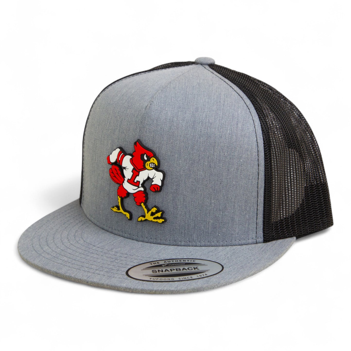 Louisville Cardinals Retro 3D YP Snapback Flat Bill Trucker Hat- Heather Grey/ Black