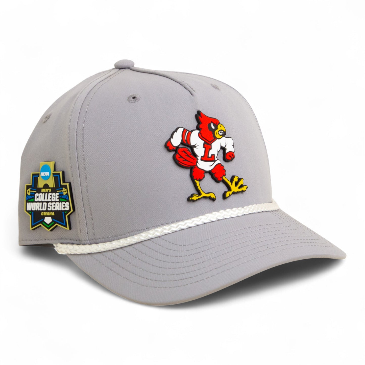 Louisville Cardinals Retro 2025 College World Series 3D Five Panel Classic Rope Hat- Grey/ White