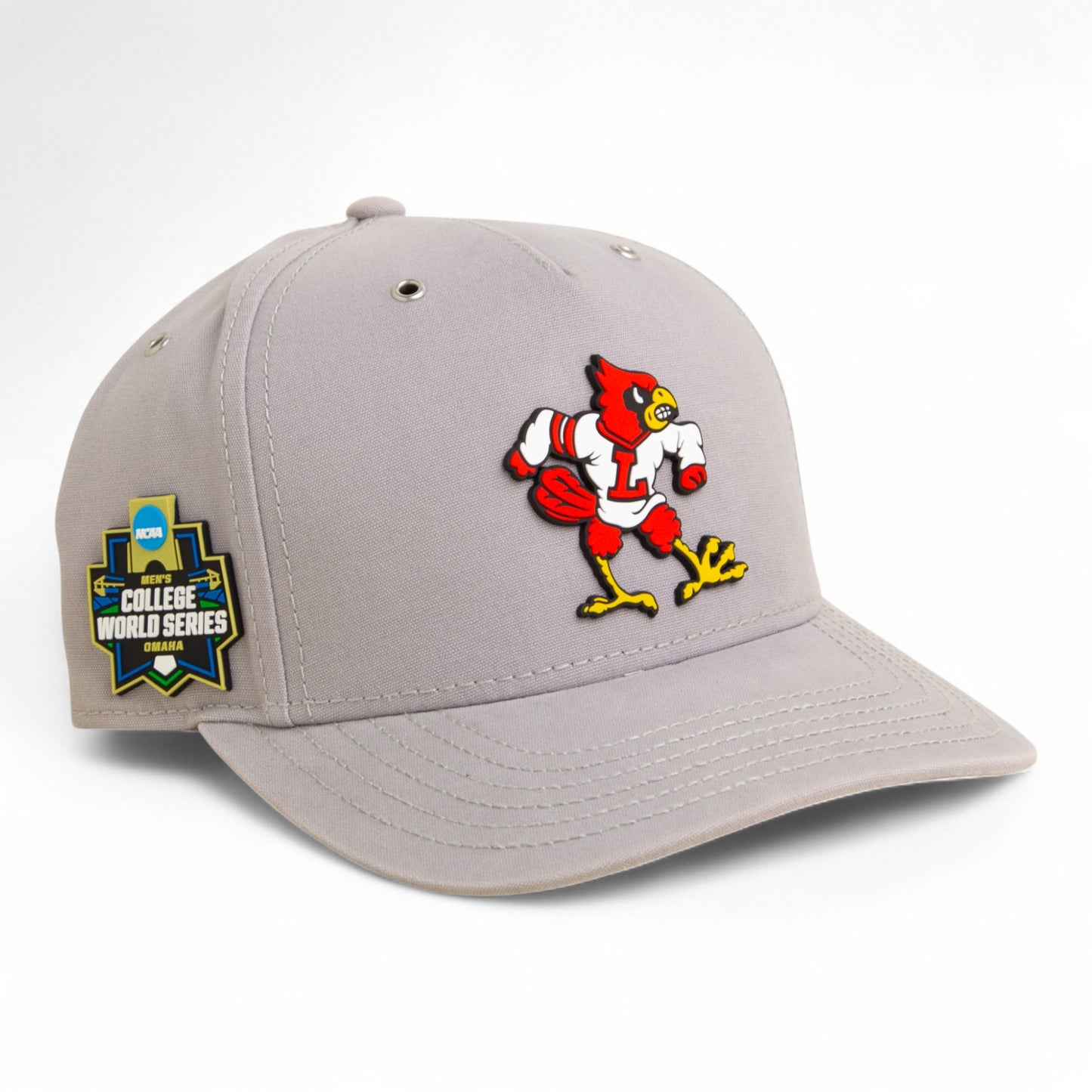 Louisville Cardinals Retro 2025 College World Series 3D Snapback Canvas Hat- Grey
