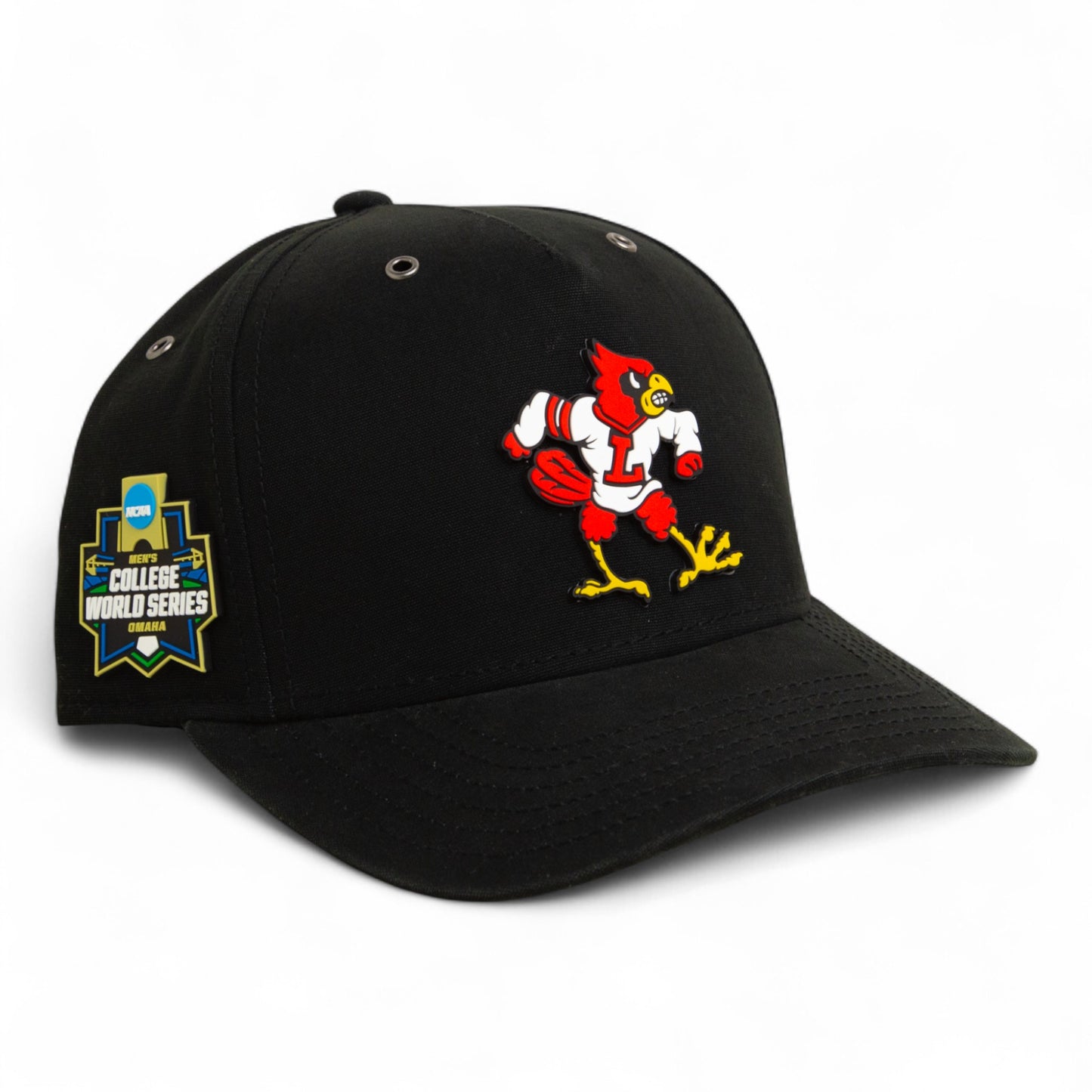 Louisville Cardinals Retro 2025 College World Series 3D Snapback Canvas Hat- Black
