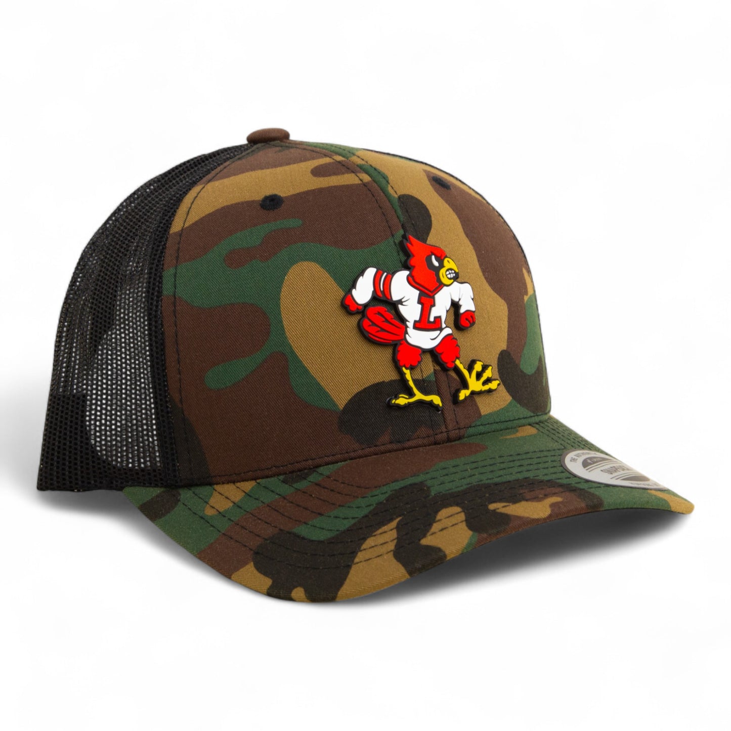 Louisville Cardinals Retro 3D YP Snapback Trucker Hat- Army Camo/ Black
