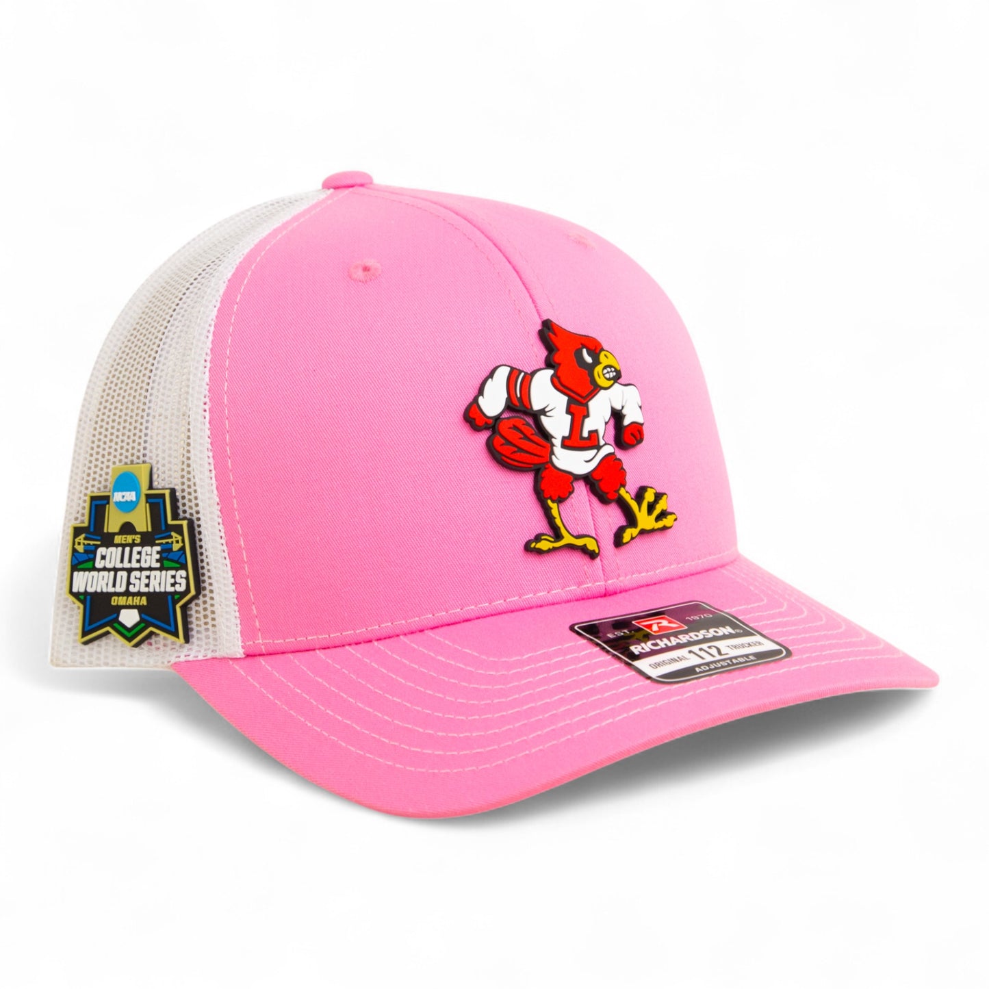 Louisville Cardinals Retro 2025 College World Series 3D Snapback Trucker Hat- Pink/ White
