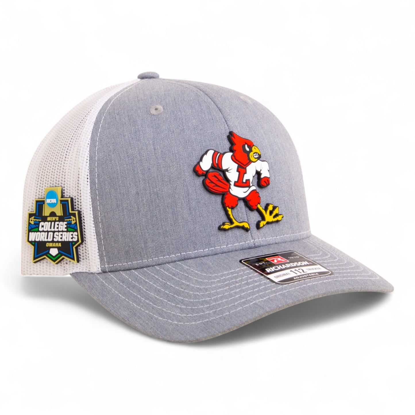 Louisville Cardinals Retro 2025 College World Series 3D Snapback Trucker Hat- Heather Grey/ White