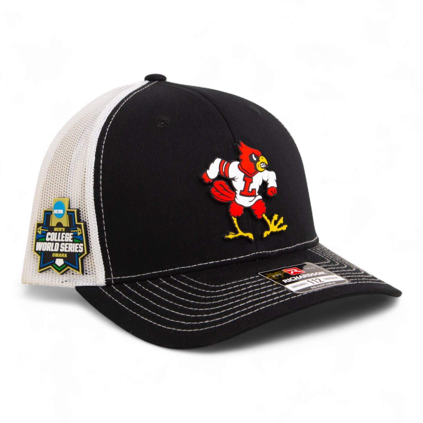 Louisville Cardinals Retro 2025 College World Series 3D Snapback Trucker Hat- Black/ White
