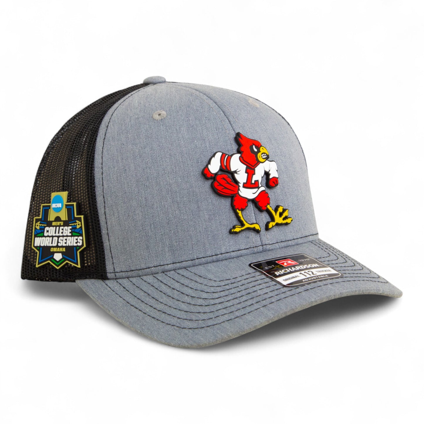 Louisville Cardinals Retro 2025 College World Series 3D Snapback Trucker Hat- Heather Grey/ Black