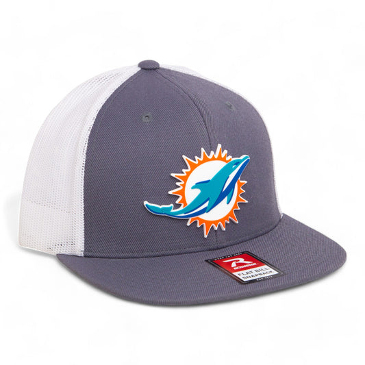 Miami Dolphins 3D Wool Blend Flat Bill Hat- Charcoal/ White