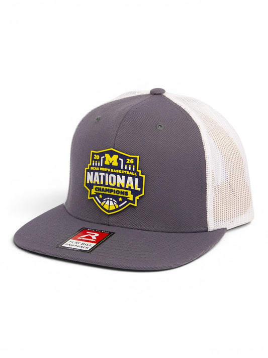 Michigan Wolverines 2026 Basketball National Champions 3D Wool Blend Flat Bill Hat- Charcoal/ White