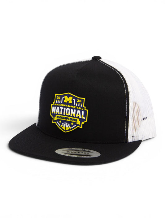 Michigan Wolverines 2026 Basketball National Champions 3D YP Snapback Flat Bill Trucker Hat- Black/ White