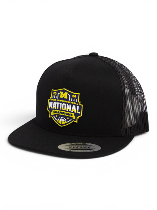 Michigan Wolverines 2026 Basketball National Champions 3D YP Snapback Flat Bill Trucker Hat- Black