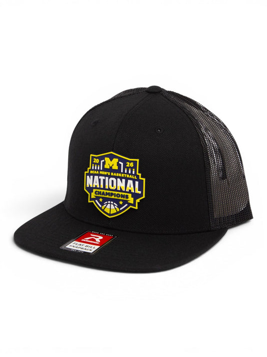 Michigan Wolverines 2026 Basketball National Champions 3D Wool Blend Flat Bill Hat- Black