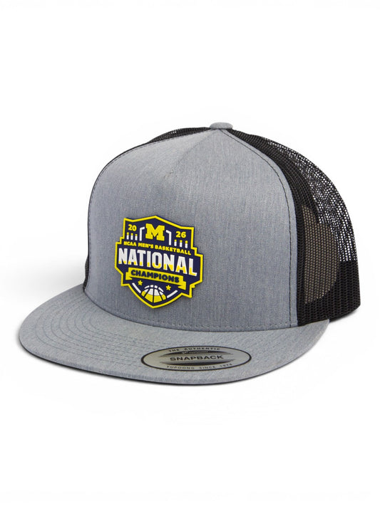 Michigan Wolverines 2026 Basketball National Champions 3D YP Snapback Flat Bill Trucker Hat- Heather Grey/ Black