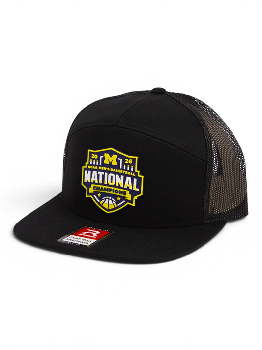 Michigan Wolverines 2026 Basketball National Champions 3D Snapback Seven-Panel Flat Bill Trucker Hat- Black