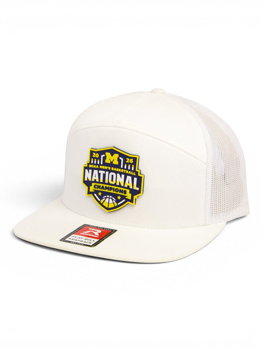 Michigan Wolverines 2026 Basketball National Champions 3D Snapback Seven-Panel Flat Bill Trucker Hat- White