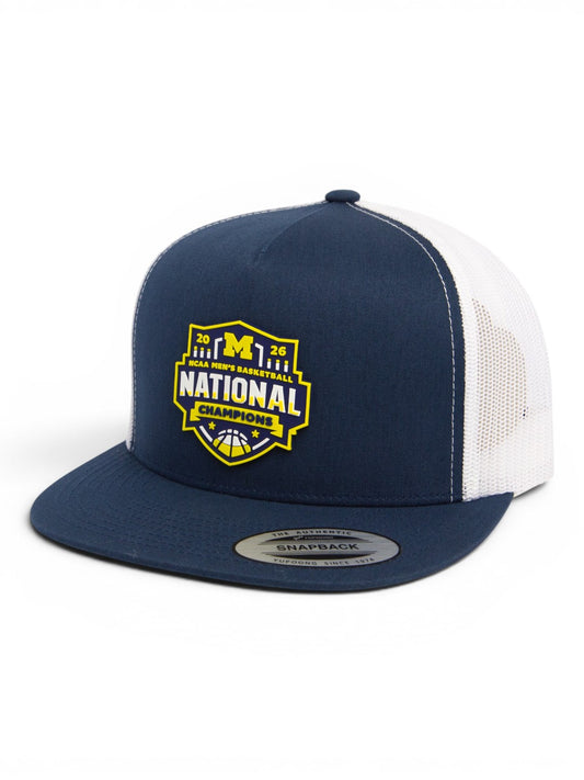 Michigan Wolverines 2026 Basketball National Champions 3D YP Snapback Flat Bill Trucker Hat- Navy/ White