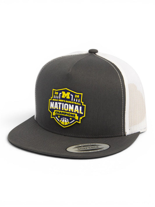 Michigan Wolverines 2026 Basketball National Champions 3D YP Snapback Flat Bill Trucker Hat- Charcoal/ White
