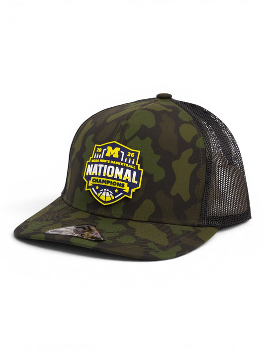 Michigan Wolverines 2026 Basketball National Champions 3D Duck Camo Trucker Hat- Woodland