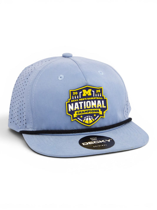 Michigan Wolverines 2026 Basketball National Champions 3D Perforated Rope Hat- Sky/ Black