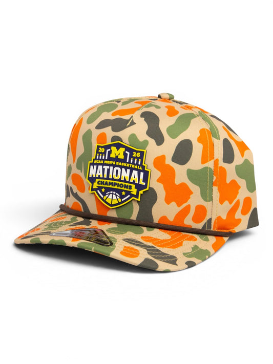 Michigan Wolverines 2026 Basketball National Champions 3D Duck Camo Rope Hat- Blaze Camo
