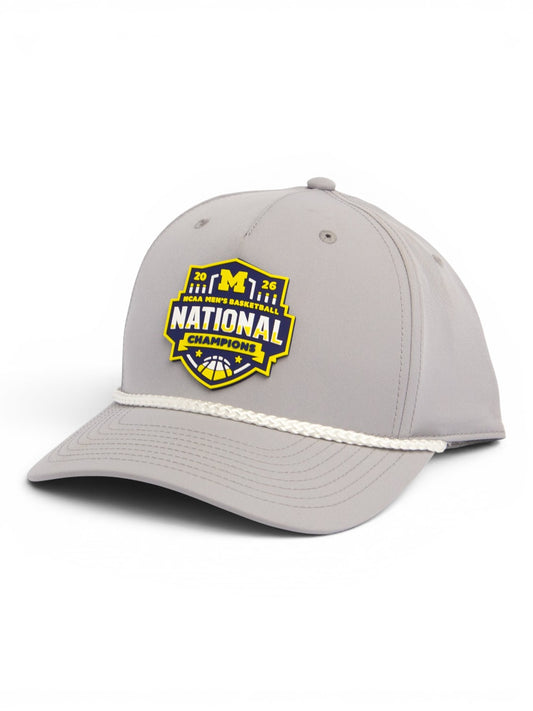 Michigan Wolverines 2026 Basketball National Champions 3D Five Panel Classic Rope Hat- Grey/ White
